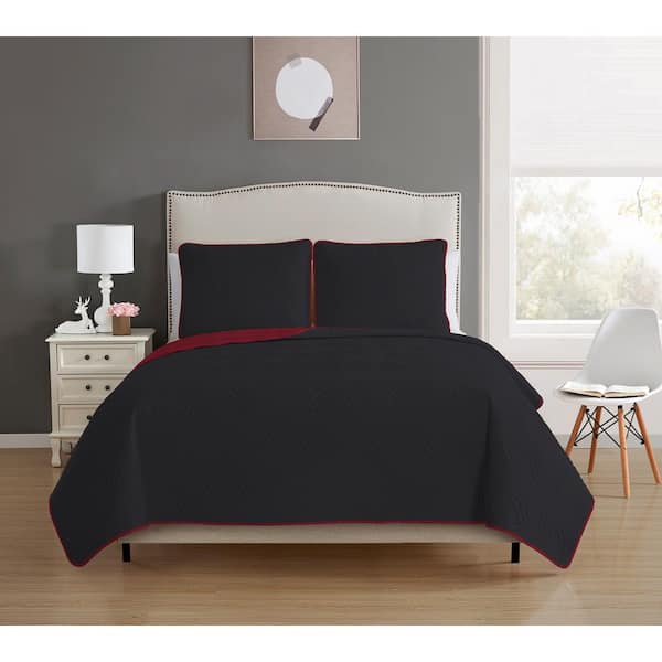 Morgan Home Allison Reversible 3-Piece Burgundy/Black King Quilt Set