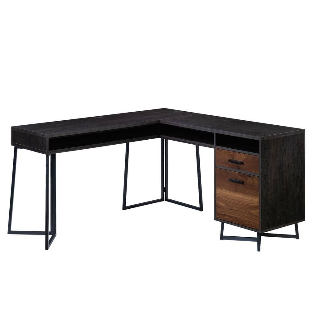 SAUDER Canton Lane 57.48 in. L-Shaped Brew Oak Computer Desk with ...