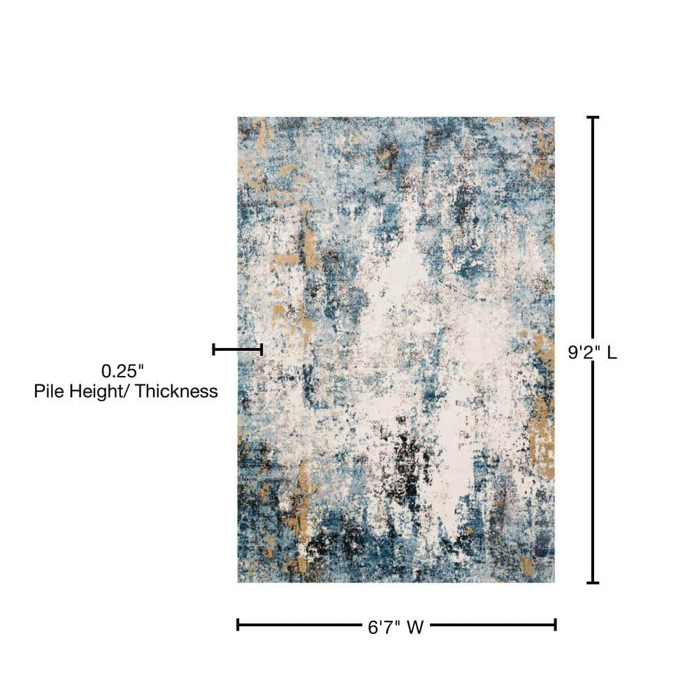 Ivory Abstract 6'7" x 9'2" Synthetic Easy-Care Area Rug