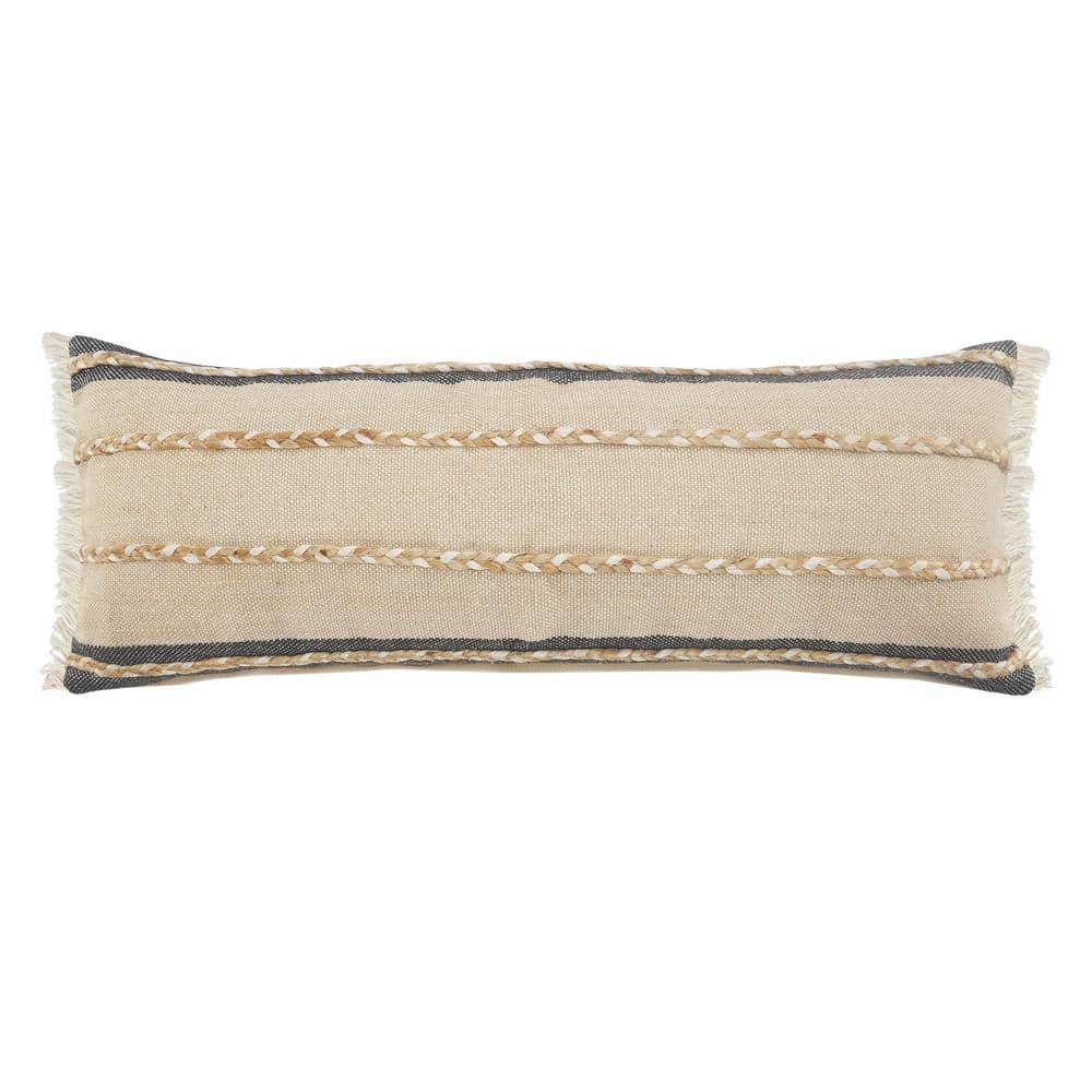 Atlantis Black / Taupe Striped Jute Braiding Fringed Poly-fill 14 in. x 36 