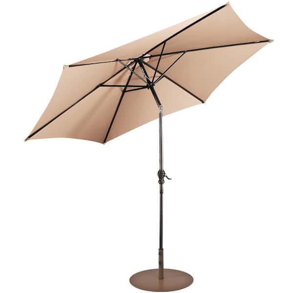Costway 10 ft. Patio Umbrella Outdoor with 59 lbs. Heavy-Duty Round Umbrella Stand in Beige