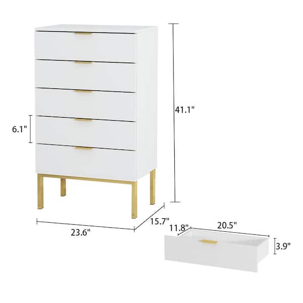 Homfa 5 Drawer White Dresser, Modern Storage Cabinet for Bedroom, White  Chest of Drawers Wood Organizer for Living Room