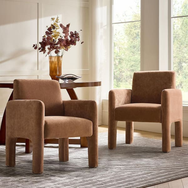 Novia Caramel Polyester Dining Chair with Wood Frame Set of 2