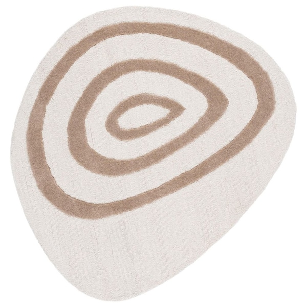 Novelty 5 ft. x 5 ft. Ivory/Brown Striped Rings Specialty Area Rug
