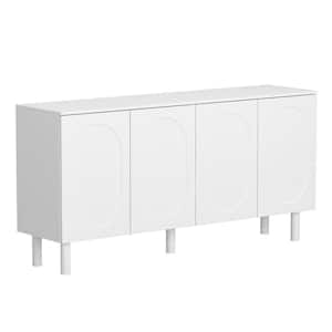 White Wooden 31.5 in. Height x 63.2 in. Width Storage Cabinet, Sideboard with 4 Shelves and 4 Pressed Doors