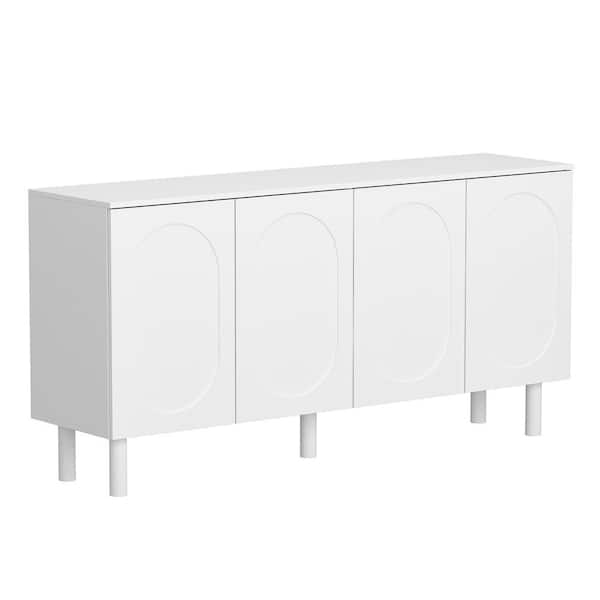 FUFU&GAGA White Wooden 31.5 in. Height x 63.2 in. Width Storage Cabinet, Sideboard with 4 Shelves and 4 Pressed Doors