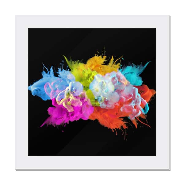 Unbranded Gallery-Grade Galaxy Of Exploding Colors White Framed Acrylic Abstract Statement Wall Art 48 in. x 48 in.