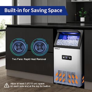 14 in. 88 lb. Built-In Ice Maker in Stainless Steel Flip-up Door 2 Water Inlet Modes with Scoop & Water Filter Blue LEDs