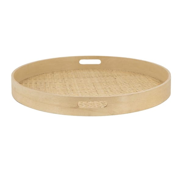 Unbranded 19.7 in. Rattan Round Tray Storage Tray with Handles