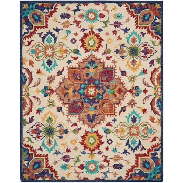 Nourison Bahari Multicolor 8 ft. x 10 ft. Persian Medallion Transitional Area Rug