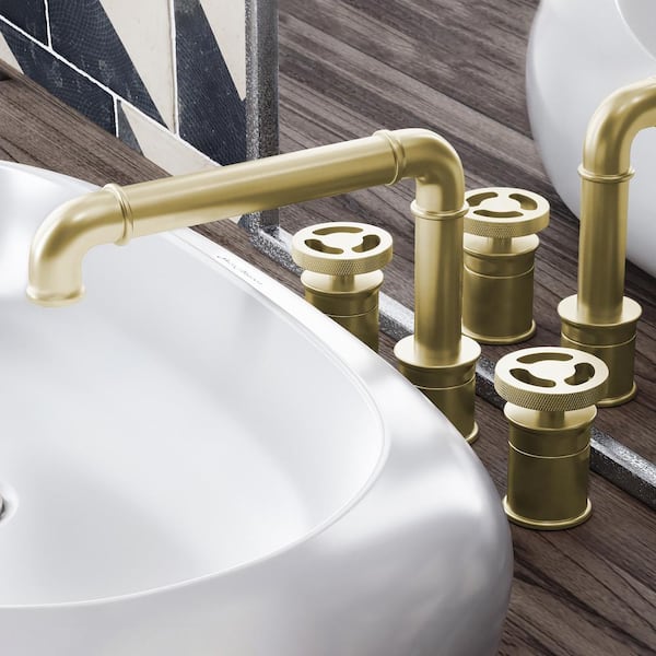 Swiss Madison Avallon 8 in. Widespread Double Handle Bathroom Faucet in Brushed Gold