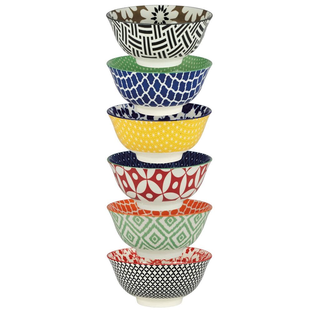 Soho Multicolor Ceramic 6-Piece Bowl Set with Floral and Geometric Patterns