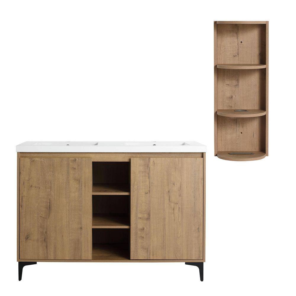 TCYO 48 in. Freestanding Imitative Oak Bath Vanity with Double White ...