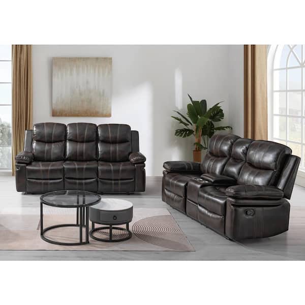 New Classic Furniture Kellen 2-piece Brown Faux Leather Manual Living Room Set