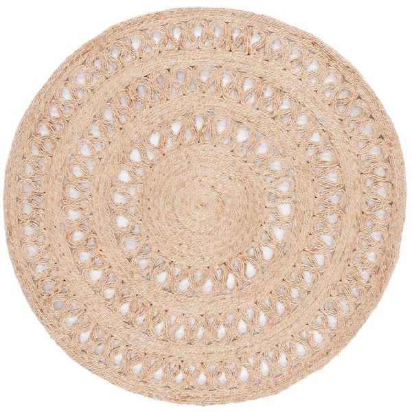 SAFAVIEH Natural Fiber Beige 4 ft. x 4 ft. Woven Border Round Area Rug