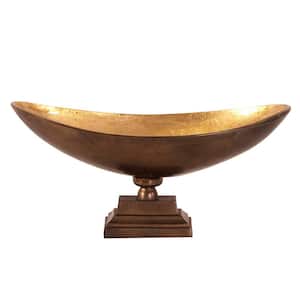 Large Bronze Footed Decorative Bowl with Oblong Gold Luster Inside