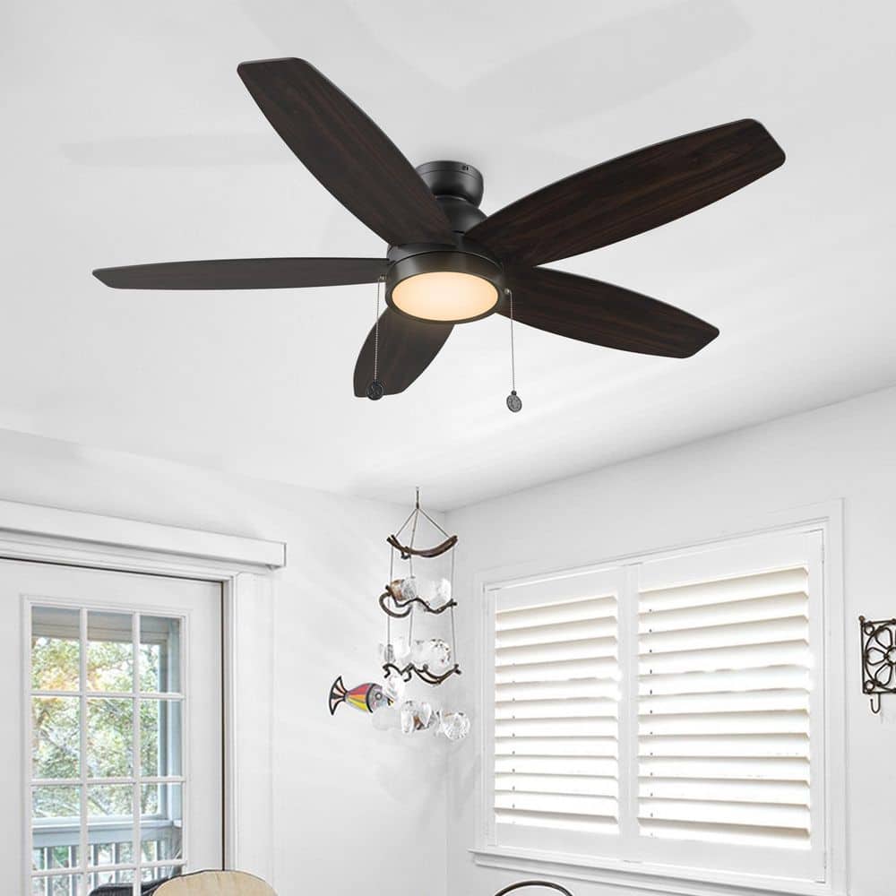 Troyes 52 in. Indoor Black Flush Mount Standard 3-Speed DC Ceiling Fan with Dimmable LED and Pull Chain price history on PriceWatchPro