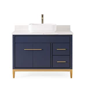 42 in. W x 22 in. D x 31 5/8 in. H Bathroom Vanity in Navy Blue Color with White Quartz Top