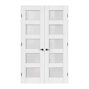 48 in. W x 96 in. Universal Handed 5-Lite Frosted Glass White Solid Core MDF Double French Door Assemble Jamb