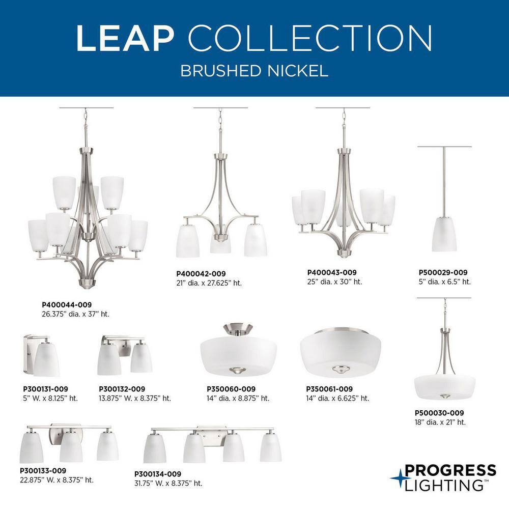 Progress Lighting Leap 3-Light Chandelier, Brushed Nickel, Etched Glass Shades