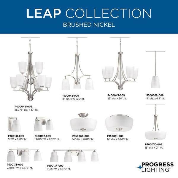 Progress Lighting Leap Collection 5-Light Brushed Nickel Etched Opal Glass Modern Chandelier Light