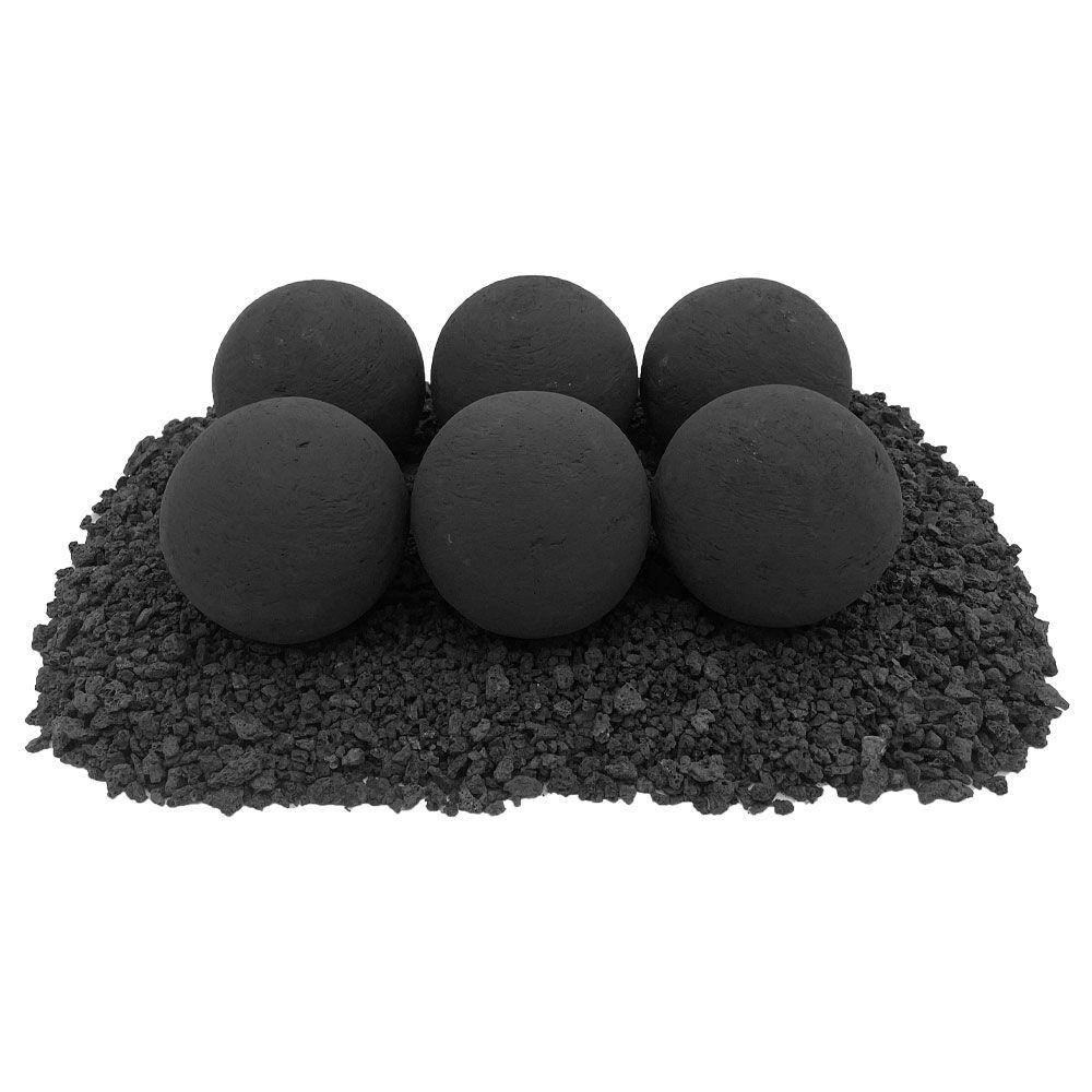 American Fire Glass 4 in. Matte Black Lite Stone Fire Balls (Set of 6