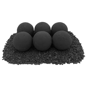 4 in. Matte Black Lite Stone Fire Balls (Set of 6)