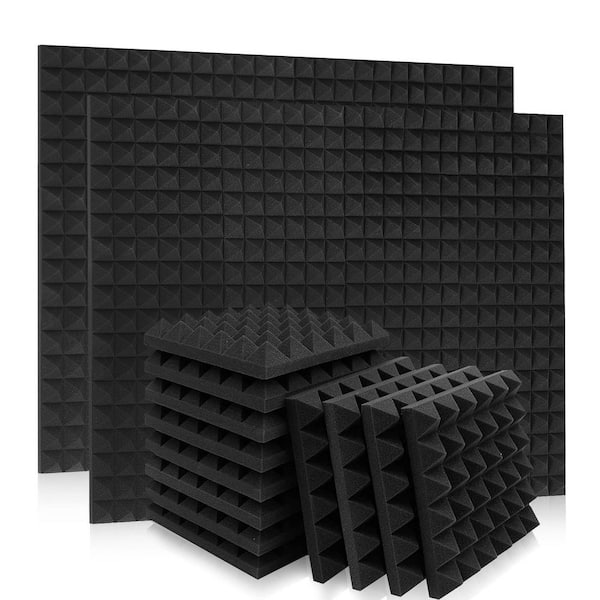12 in. x 12 in. x 2 in. Black Acoustic Panels (36-Pack), Pyramid Sound Proof Foam Panels for Wall, High Density
