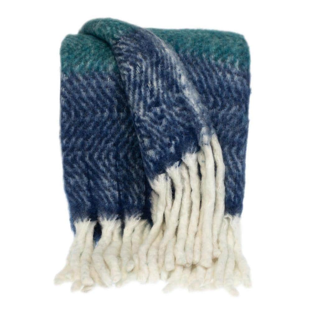 HomeRoots Charlie Indigo Solid Acrylic Throw Blanket 2000402934 The