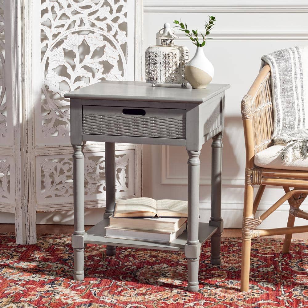 Distressed Grey Farmhouse Charm 1 Drawer Accent Table