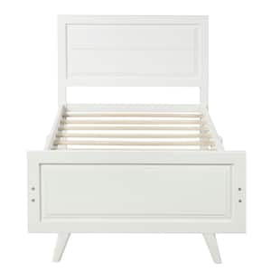 White Twin Size Wood Kids Platform Bed Frame with Headboard and Footboard