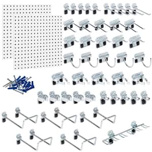 (2) 24 in. W x 24 in. H x 9/16 in. D White Epoxy, 18-Gauge Steel Square Hole Pegboards with 46-Piece LocHook Assortment