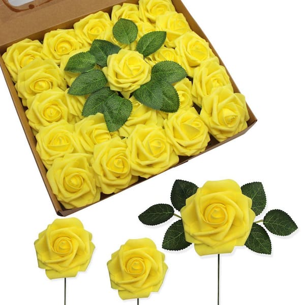 11 in. Yellow Indoor Artificial Rose Flower for Decoration 100
