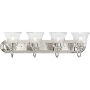 Clear Glass 30 in. 4-Light Brushed Nickel Transitional Vanity Light with Clear Glass for Bathroom