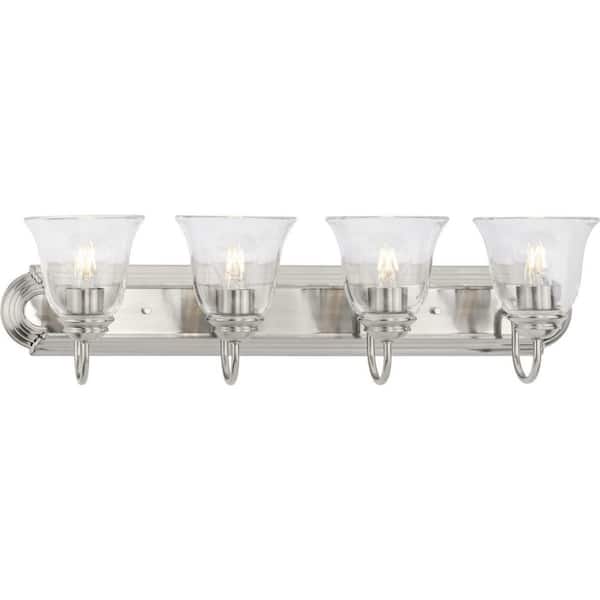 Progress Lighting Clear Glass 30 in. 4-Light Brushed Nickel Transitional Vanity Light with Clear Glass for Bathroom