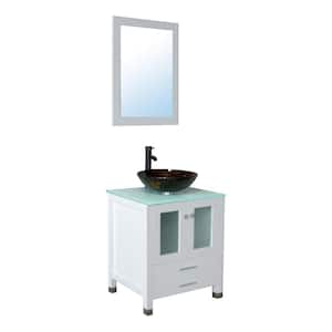 22 in. W x 25 in. D x 30 in. H Bath Vanity in White with Ceramic Vanity Top in White with Black Basin and Mirror
