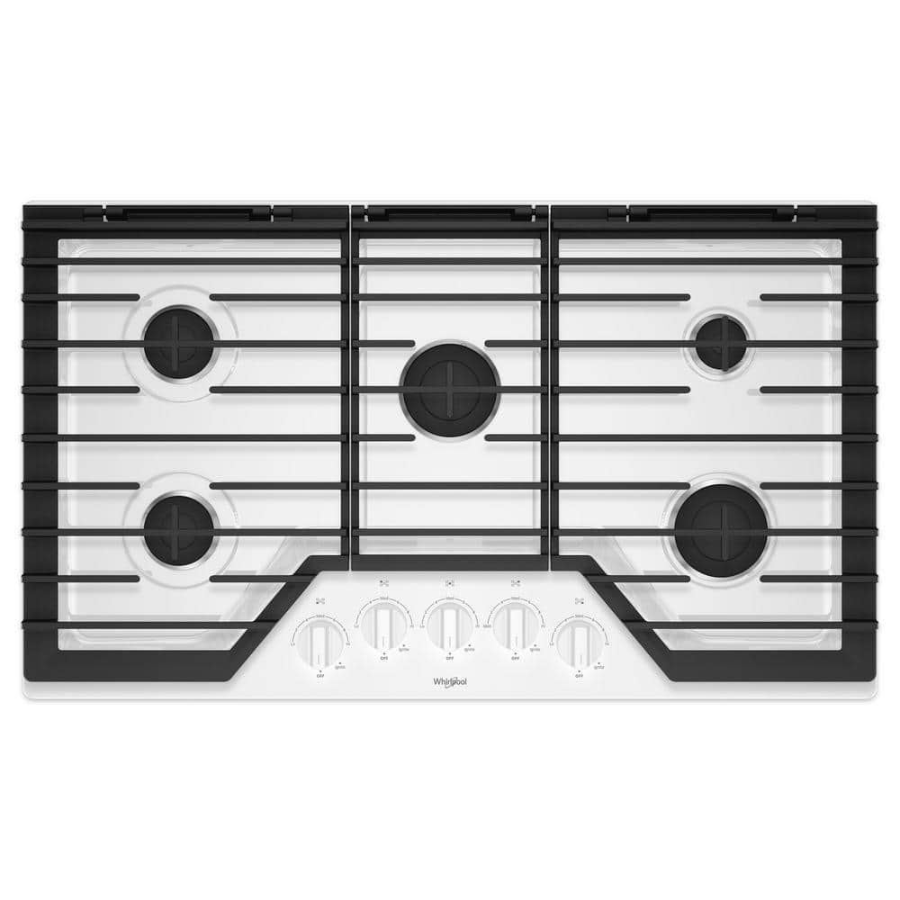36 in. Gas Cooktop in White with 5 Burners and EZ-2-LIFT Hinged Cast-Iron Grates