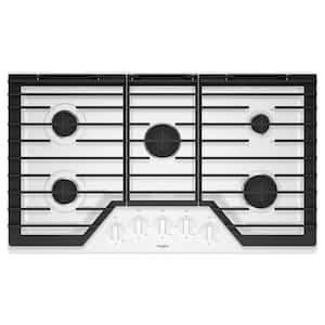 36 in. Gas Cooktop in White with 5 Burners and EZ-2-LIFT Hinged Cast-Iron Grates