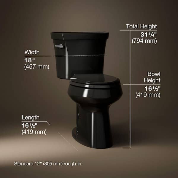 Highline 12 in. Rough In 2-Piece 1 GFP Single Flush Elongated Chair Height Toilet in Black Black, Seat Not Included