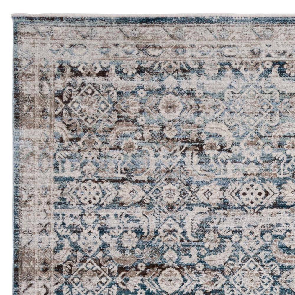 Antique Patina Blue and Beige Rectangular Wool Rug