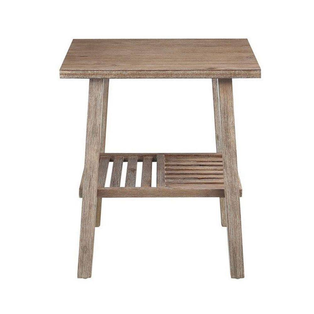Rustic Brown Farmhouse 23" Wood End Table with Slatted Shelf