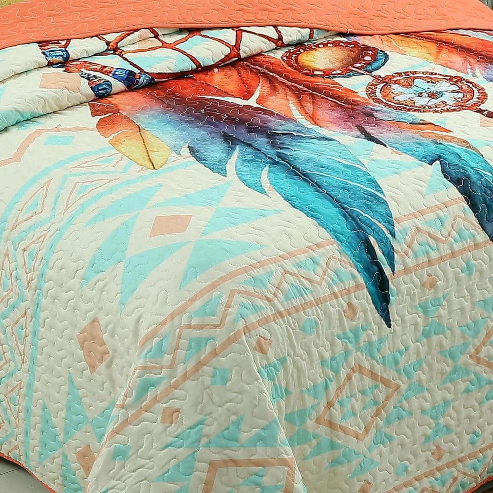 King Size Multicolor Polyester Dreamcatcher Quilt Set