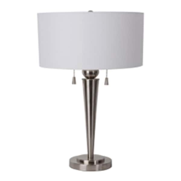 Hampton Bay 25.25 in Brushed Steel Table Lamp with White Nylon Shade
