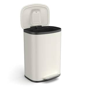Curved Surface 50L/13.2 Gal. White Stainless Steel Kitchen Foot Pedal Operated Soft Close Trash Can with 30 Garbage Bags