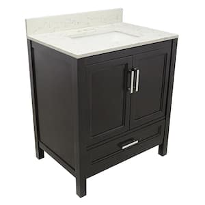 Salerno 37 in. W x 22 in. D Bath Vanity in Espresso with Quartz Stone Vanity Top in Lyra White with White Basin