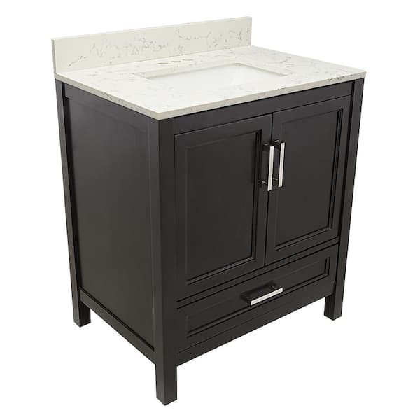 Amluxx Salerno 37 in. W x 22 in. D Bath Vanity in Espresso with Quartz Stone Vanity Top in Lyra White with White Basin