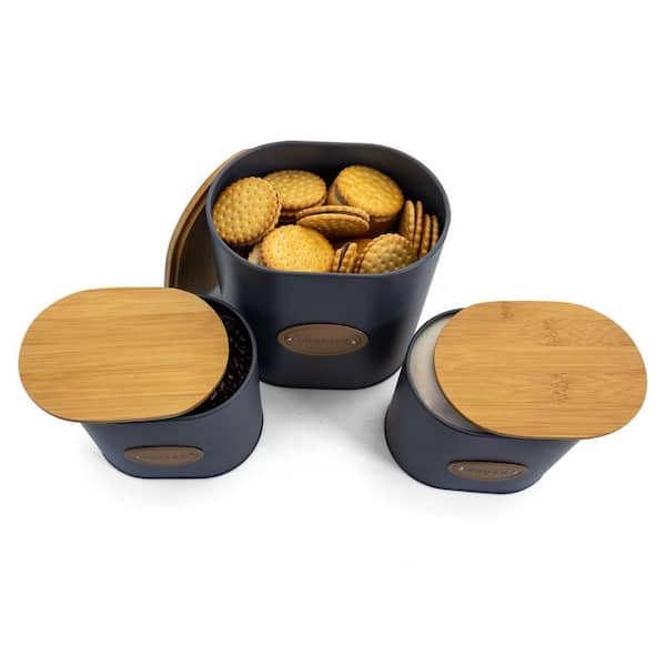 Coffee Sugar Cooks Professional 5 Piece Kitchen Set with Bamboo Lids Storage Containers for Tea White Biscuits & Bread with Diamond Pattern 