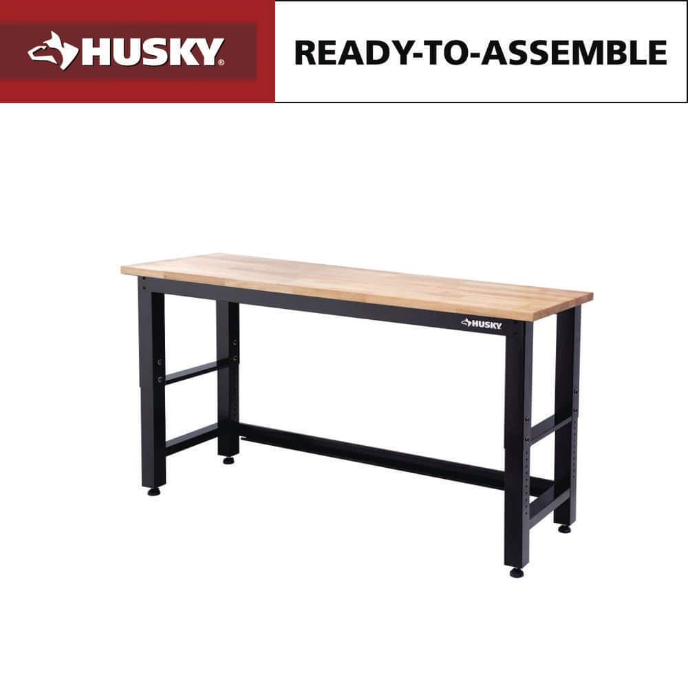 Husky 72 in. W x 24 in. D Adjustable Height Black Workbench for Ready to Assemble Steel Garage Storage System G7200S-US
