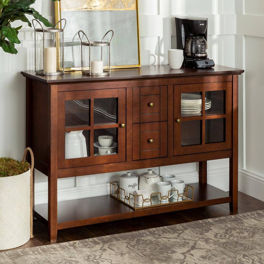 Walker Edison Furniture Company 52 in. Transitional Wood and Glass ...