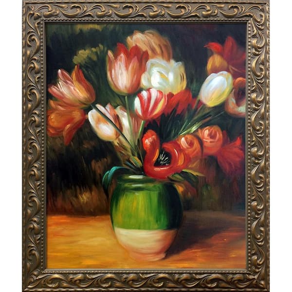 LA PASTICHE Tulips in a Vase Pierre-Auguste Renoir Elegant Gold Framed Abstract Oil Painting Art Print 25.5 in. x 29.5 in.